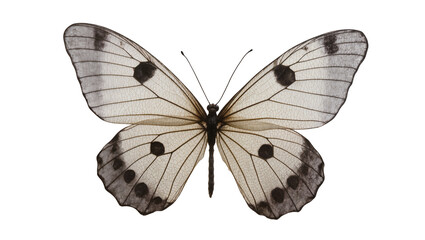 Isolated elegant delicate butterfly with translucent patterned wings and dark spots, full body close-up © Vincent