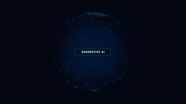 Generative AI concept with glowing digital sphere on dark background
