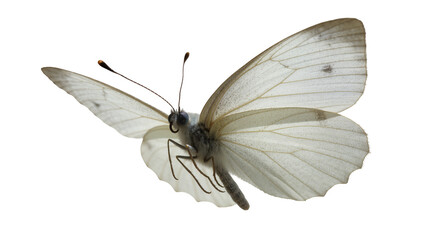 Isolated white butterfly with delicate wings spread wide, detailed insect macro studio shot © Vincent