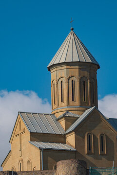 Ancient Narikala fortress church dome in Tbilisi with sky copy space