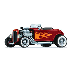 Fototapeta premium Retro Convertible Hot Rod Car with Flames - Classic American Muscle