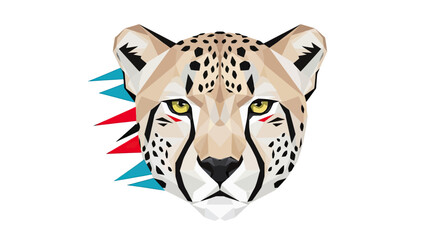 Low poly cheetah head with colorful decorative accents. © huj