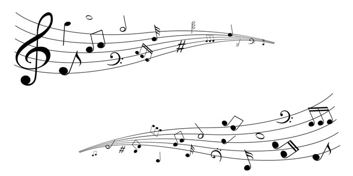 Wavy musical staff notation with melody clefs notes
