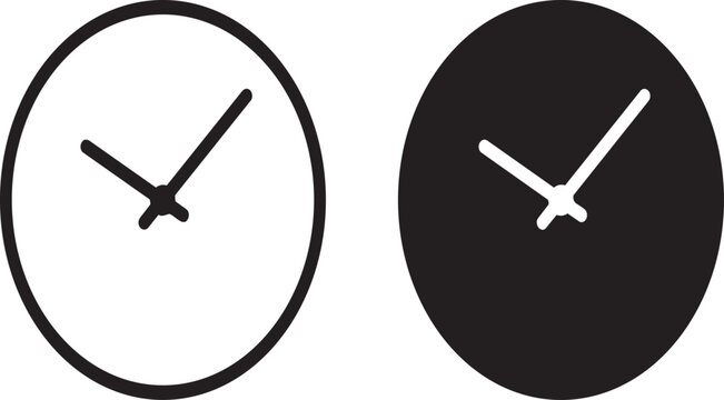 Minimalist clock icon set with outline and solid black circle dial variations schedule deadline minimalist interface navigation measurement duration business management punctuality reminder