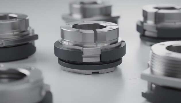 Detailed medium shot of hybrid spacers featuring a metal core fused with highperformance polymers showcasing precision engineering for adjustable mechanical spacing.