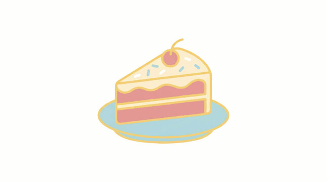 A hand drawn illustration of a slice of layered cake on a small plate