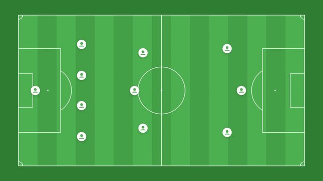 Soccer Tactics Board Animation Featuring 4-3-3 Team Formation. 4K Video