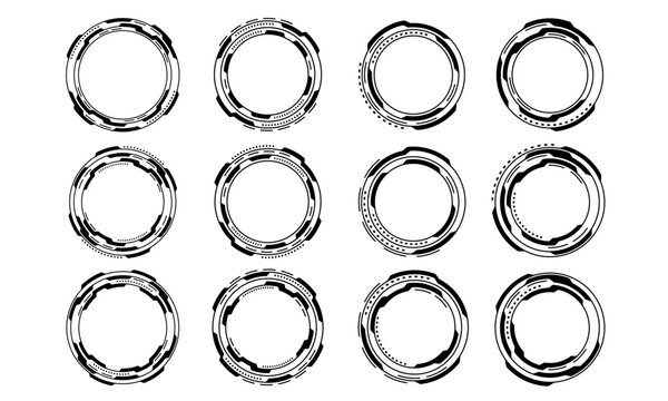 Set of sci fi black circle user interface elements technology futuristic design modern creative on white background vector