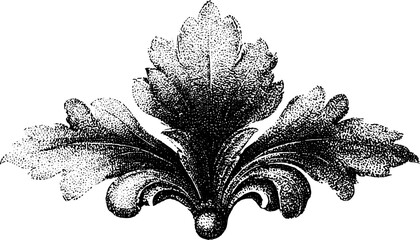 Fototapeta premium Acanthus leaf ornamental element with stippled engraving texture for decorative classic embellishment and border design