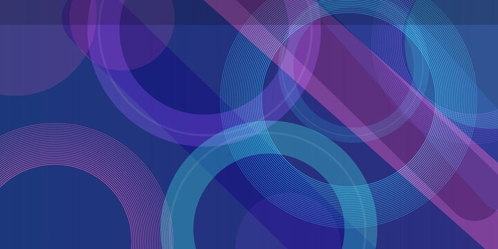 Futuristic abstract background composed of interconnected blue and purple circles with thin glowing line layers for tech concept.