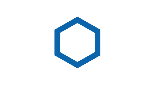 Simple blue hexagon outline icon on white background.