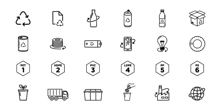 Recycling Icons Showing Different Materials and Their Respective Symbols for Proper Disposal and Reuse