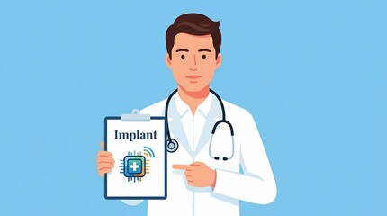 Fototapeta premium Male medical professional presenting information about modern technological biomedical implants with white coat