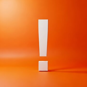 White Exclamation Mark Standing on Bright Orange Minimal Studio Background
