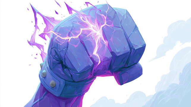 Vibrant illustration of a powerful fist with purple lightning effects.