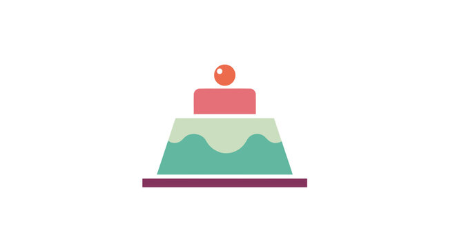 Minimalist layered cake with cherry on top icon.