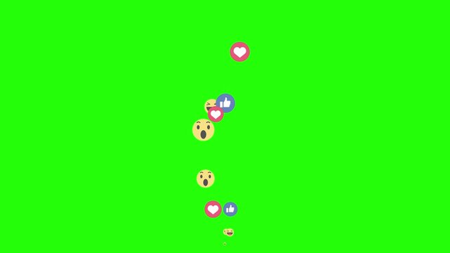 Floating Social Media Reaction Emojis on Green Screen Background Chroma Key Overlay