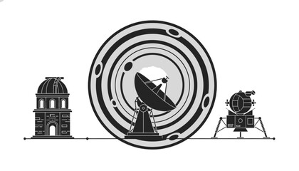 Telescope with Observatory and Moon Lander Illustration Featuring Astronomy, Space, Exploration with Science and Technology © Mehrun