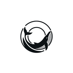 Whale Swimming in Circular Motion with Stylized Design Featuring Marine, Animal, Ocean with Nature and Aquatic Elements for Life © Mehrun