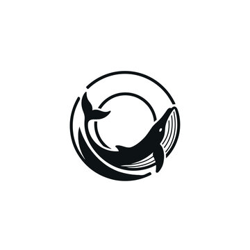 Whale Swimming in Circular Motion with Stylized Design Featuring Marine, Animal, Ocean with Nature and Aquatic Elements for Life