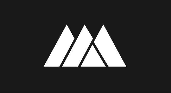 Minimalist white triple mountain peak geometric logo design.
