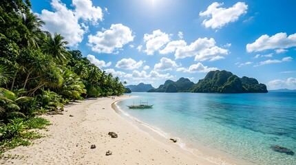 Obraz premium Tropical beach with palm trees and clear water