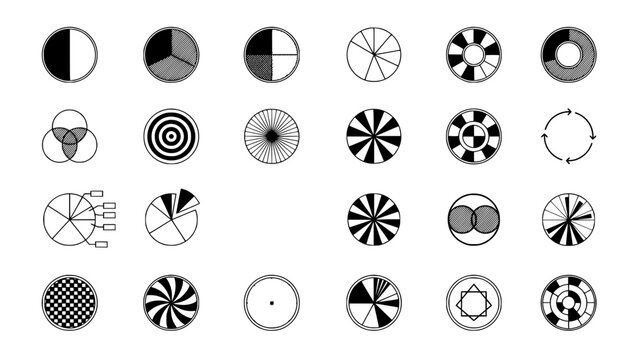 Pie Charts and Circular Diagrams with Various Patterns and Designs Featuring Chart, Diagram, Pattern with Design and Black