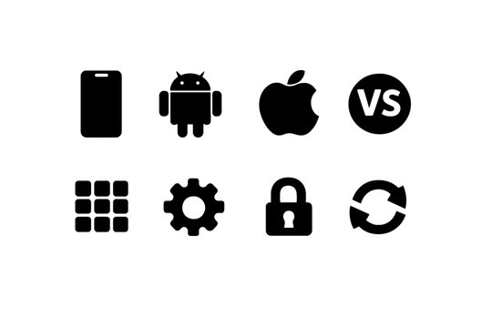 Android vs iOS Icons. Android vs iOS Comparison. Filled icon set of Android vs iOS Comparison: smartphone,