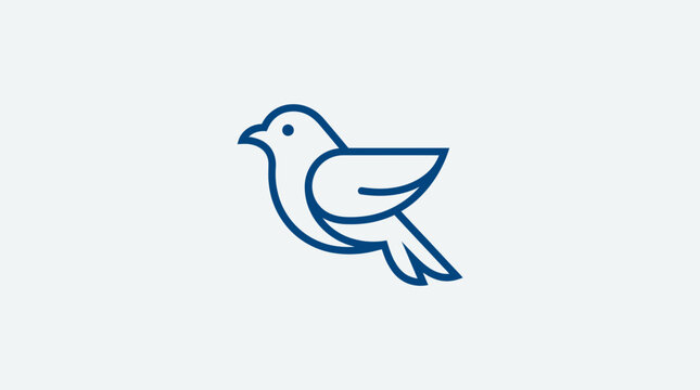 Minimalist blue bird icon, simple linear design, vector illustration, isolated on white