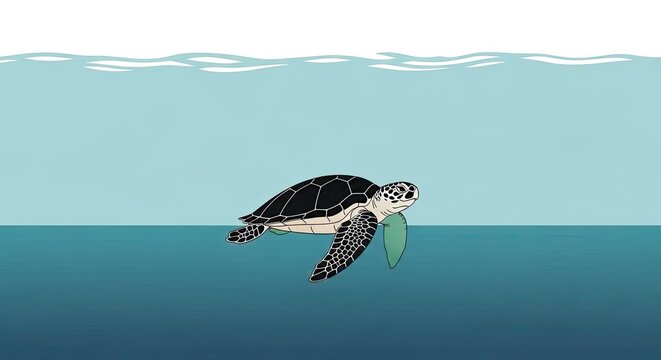Green sea turtle swimming in clear ocean water.