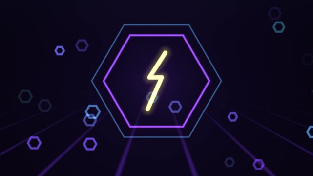 Neon Hex Grid Emblem and Lightning Bolt Esports Gaming Tournament Seamless Loop Background