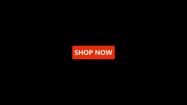 Shop now button icon animation on black background, 