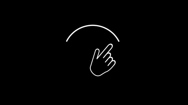 minimalist hand gesture animation featuring swipe or scroll motion graphics, white line icon isolated on black background 4k