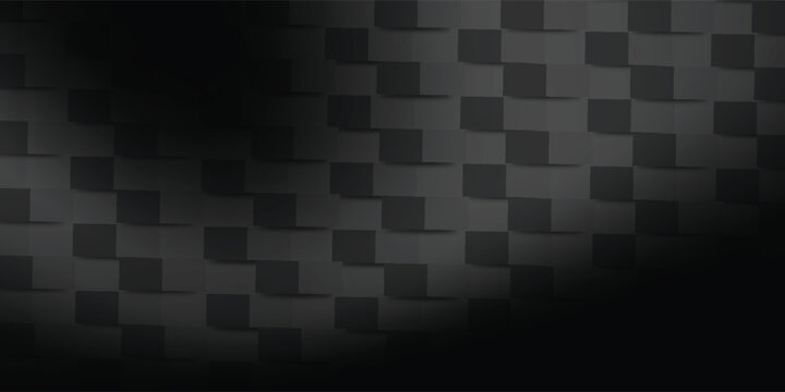 Abstract 3D background modern of rectangular tiles arranged in a flowing wave formation, matte black and charcoal gray color palette,