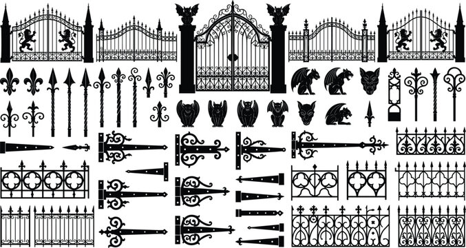 Comprehensive collection of gothic wrought iron gates fences ornate hinges gargoyles and architectural finials for professional design