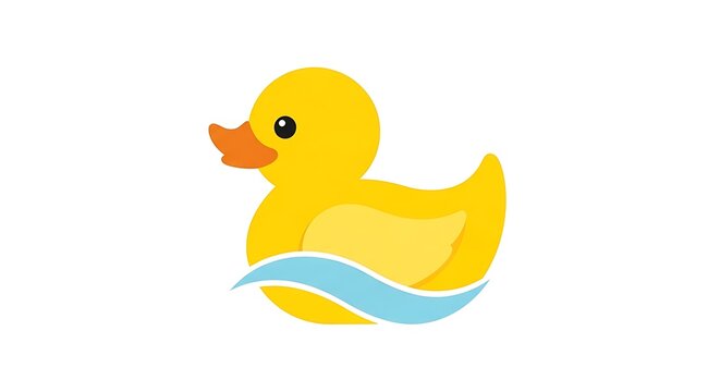 Cute Yellow Rubber Duck Floating on Blue Wave in Minimal Illustration
