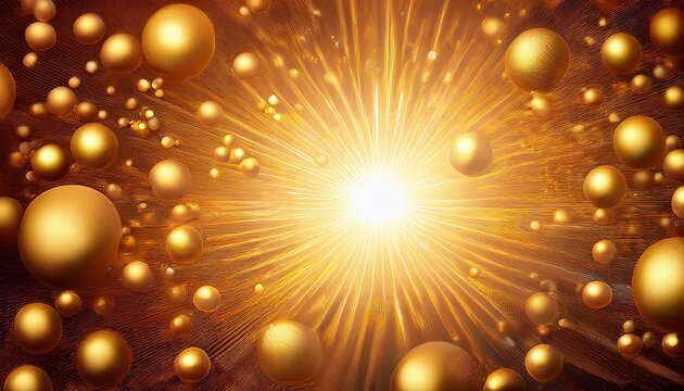 A Radiant Golden Sun With A Burst Of Light And A Scattering Of Golden Orbs In The Background