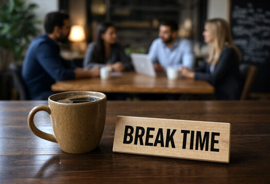 Group of people enjoying coffee and conversation during a break time in modern cafe setting