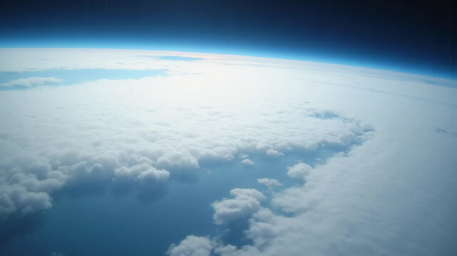 International Day for the Preservation of the Ozone Layer, cinematic view of Earth atmosphere and thin blue stratosphere from space, planet curvature environment concept