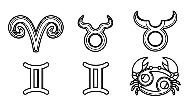 Aries, Taurus, Gemini, Cancer Zodiac Signs Icons - Astrological Symbols