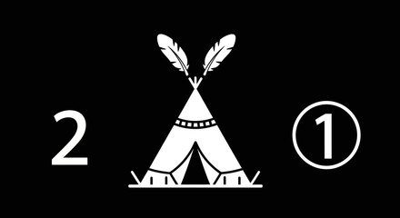 Native American Teepee Icon with Feathers, Numbers 1 and 2 © kumara