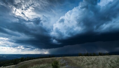Fototapeta premium Dramatic Dark Blue Thunderclouds Dark Stormy Sky With Rainy Clouds Typhoon Sky Timelapse