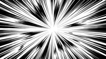 Fototapeta premium Black white comic manga speed line radial burst isolated abstract action zoom dynamic motion design element.