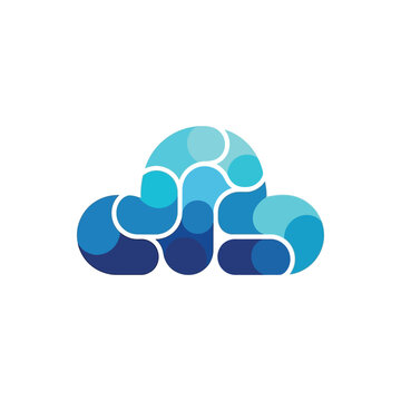 Abstract blue cloud logo with rounded geometric shapes representing data storage and cloud computing technology