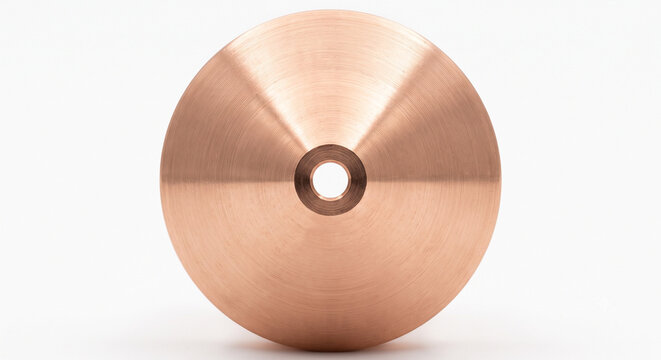Extreme macro of a solid copper laser cutting machine nozzle. Conical CNC hardware with a microscopic center hole isolated on white.