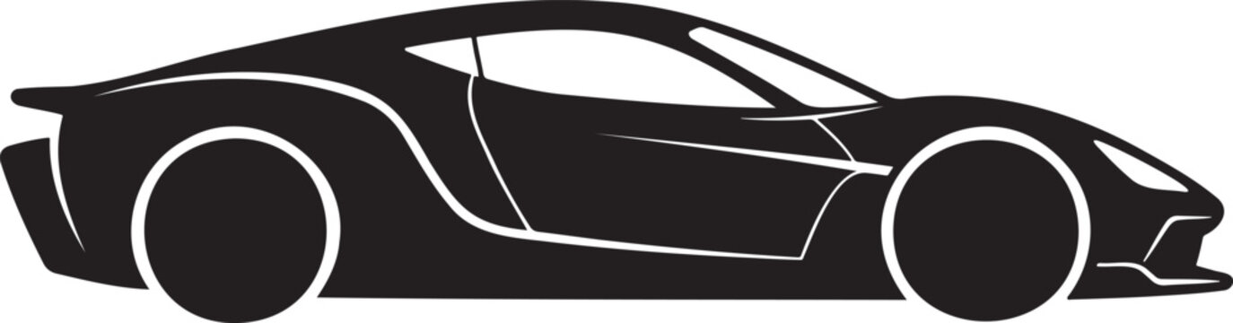 Modern aerodynamic sports car side view silhouette vector stencil black hypercar supercar automotive graphics design illustration isolated on white background for vehicle vinyl decal sticker or racing