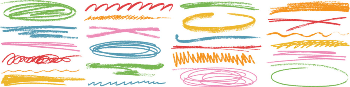 Creative highlighter pen strokes bundle with bright yellow pink teal blue and green scribble background lines vector