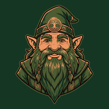 Bearded fantasy dwarf warrior mascot illustration.