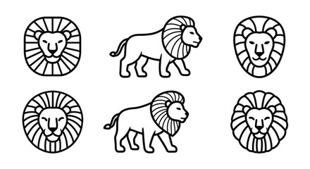Lion Head Emblems and Walking Lion Vector Icons Set © kumara