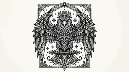 Ornate Eagle Crest Emblem - Heraldic Bird Illustration © aldi